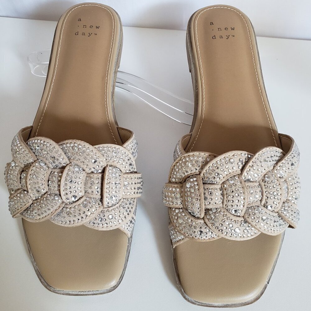 A. New Day - Slip On Tan Shoes with Rhinestones.  Size 7 1/2